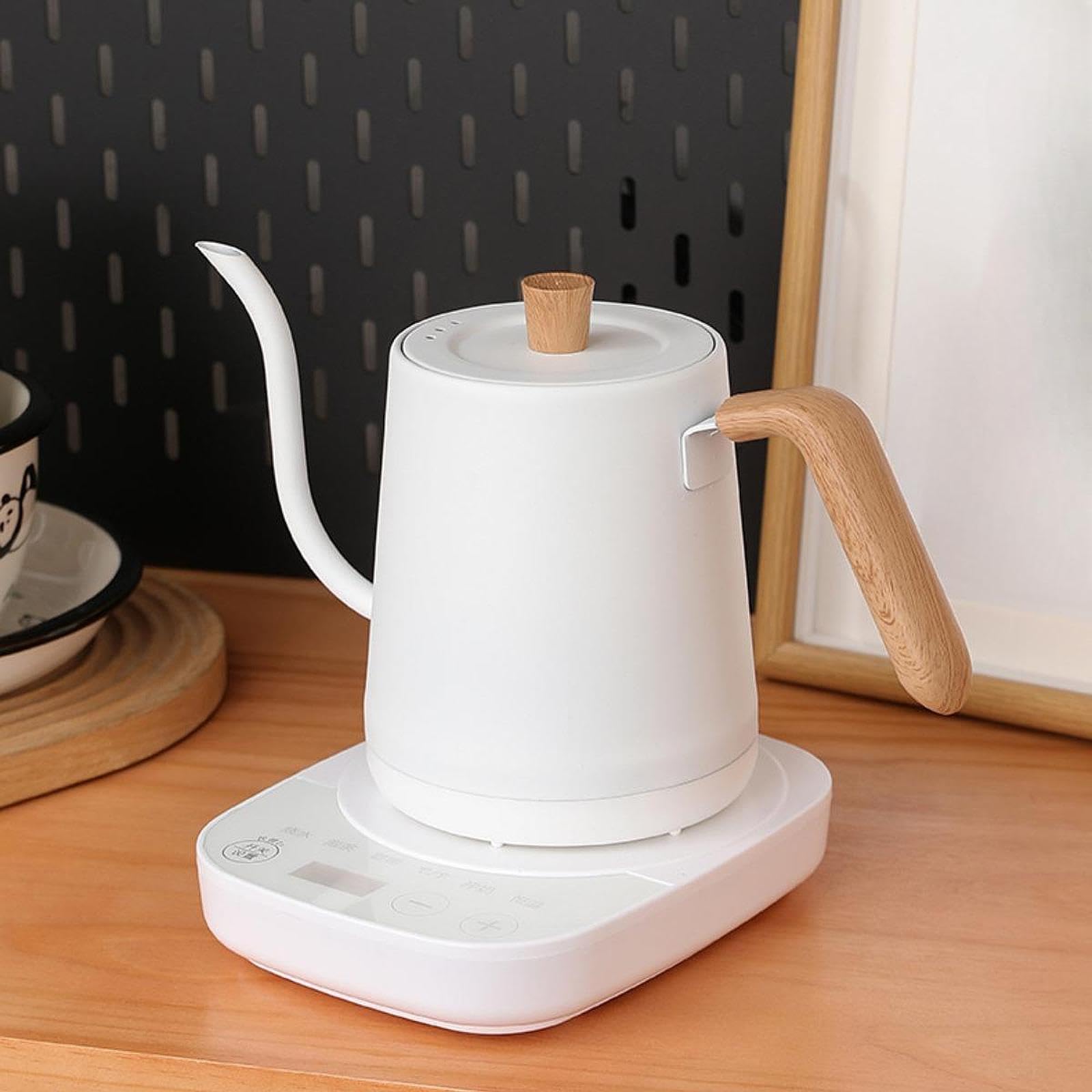 Gralara Hervidor de Cuello de Cisne eléctrico para café, retiene por 24 Horas, Tetera portátil para Exteriores y hogar, Blanco, Individual