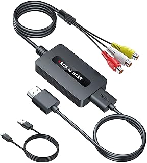 Female RCA to HDMI Cable Converter with HDMI and RCA Cables, CVBS Composite AV to HDMI Converter, RCA HDMI Adapter, Full HD 720P/1080P Output Switch for N64/ PS2/ Wii with Male RCA