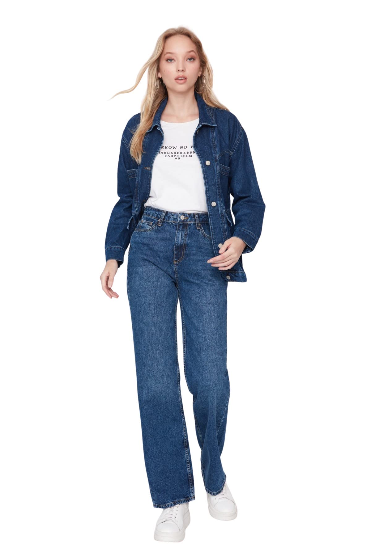 Trendyol Women's Blau High Waist Wide Leg 90'S Wide Leg Jeans Size 38