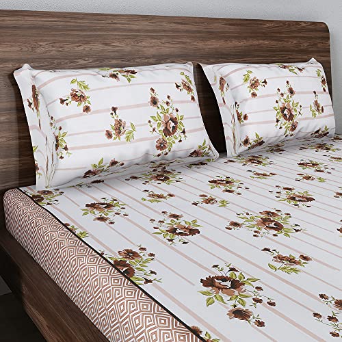 Image of Mafatlal 186 Tc Grandiose Pure Cotton King Size Bedsheet | 108 X 108 Inches | Refreshing Summer Chadar for Breathable Sleeping Comfort | Bedding Set with 2 Pillow Covers | Bright White