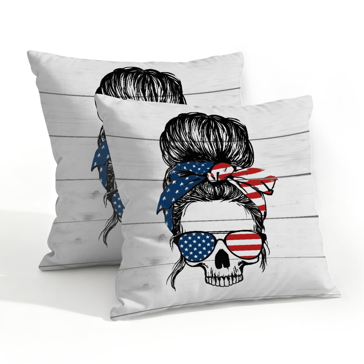 Outdoor Pillow Covers Waterproof Pillowcases 20x20in Set of 2 Women Skeleon American Flag Sunglasses Decorative Throw Cushion Case for Couch Sofa Garden Patio Furniture