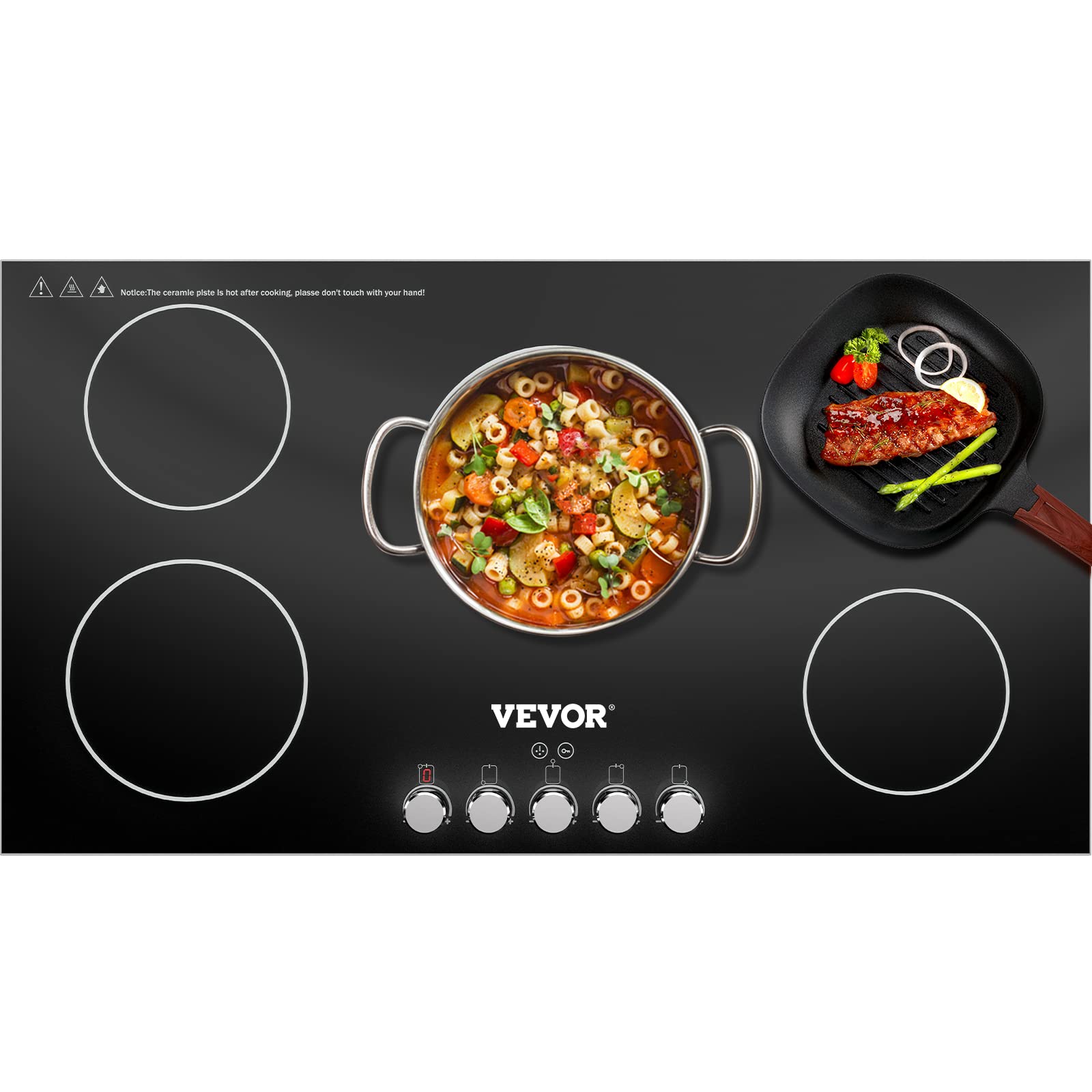 VEVOR Builtin Induction Cooktop, 35 inch 5 Burners, 220V Ceramic Glass