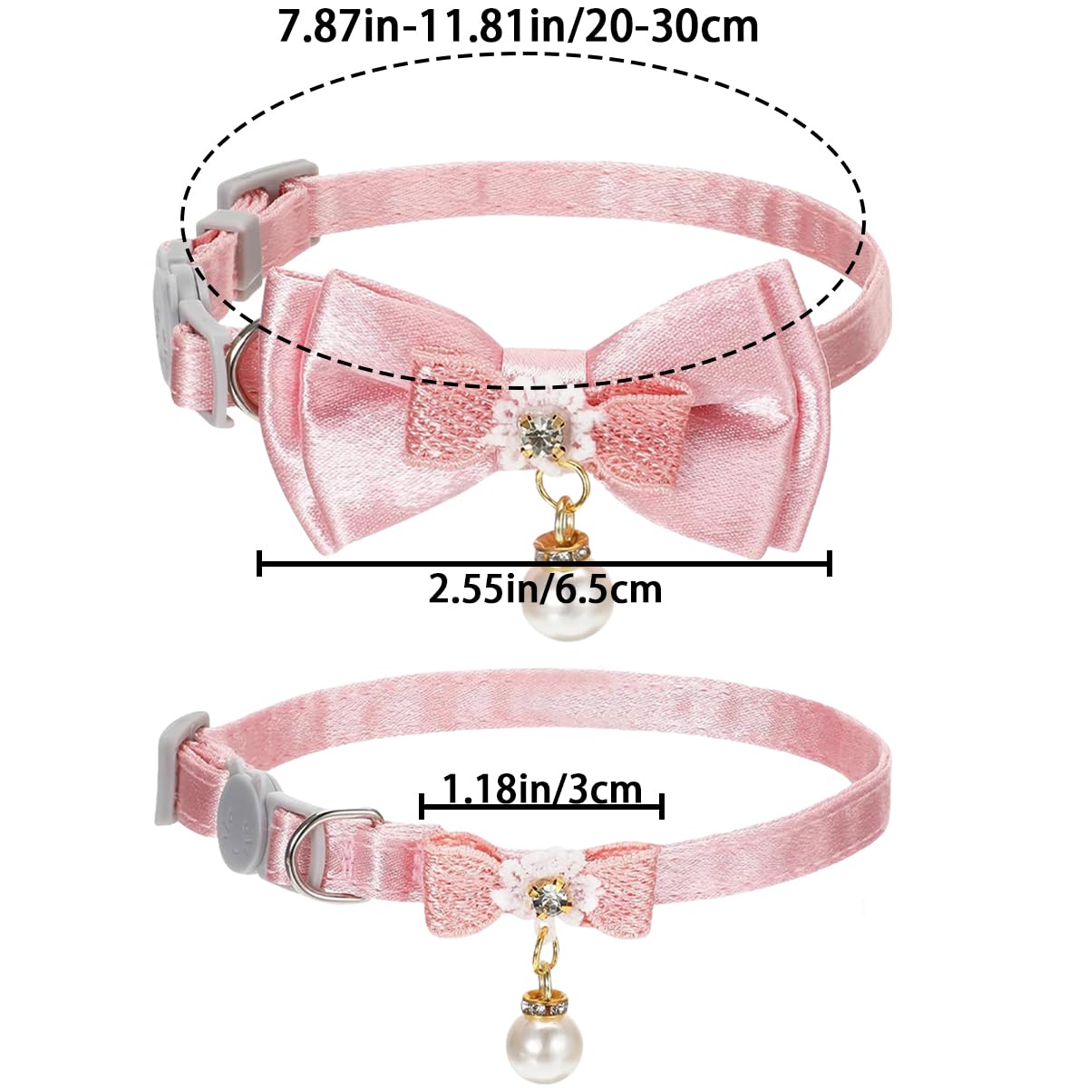 4 PCS Pink Bow Cat Collars Cute Kitten Collar Breakaway Safety Cat Bowtie Lightweight Kitten Collars with Quick release Buckle Lace Bow Beads Necklace Adjustable Puppy Necklaces for Cats Small Dogs - Image 2