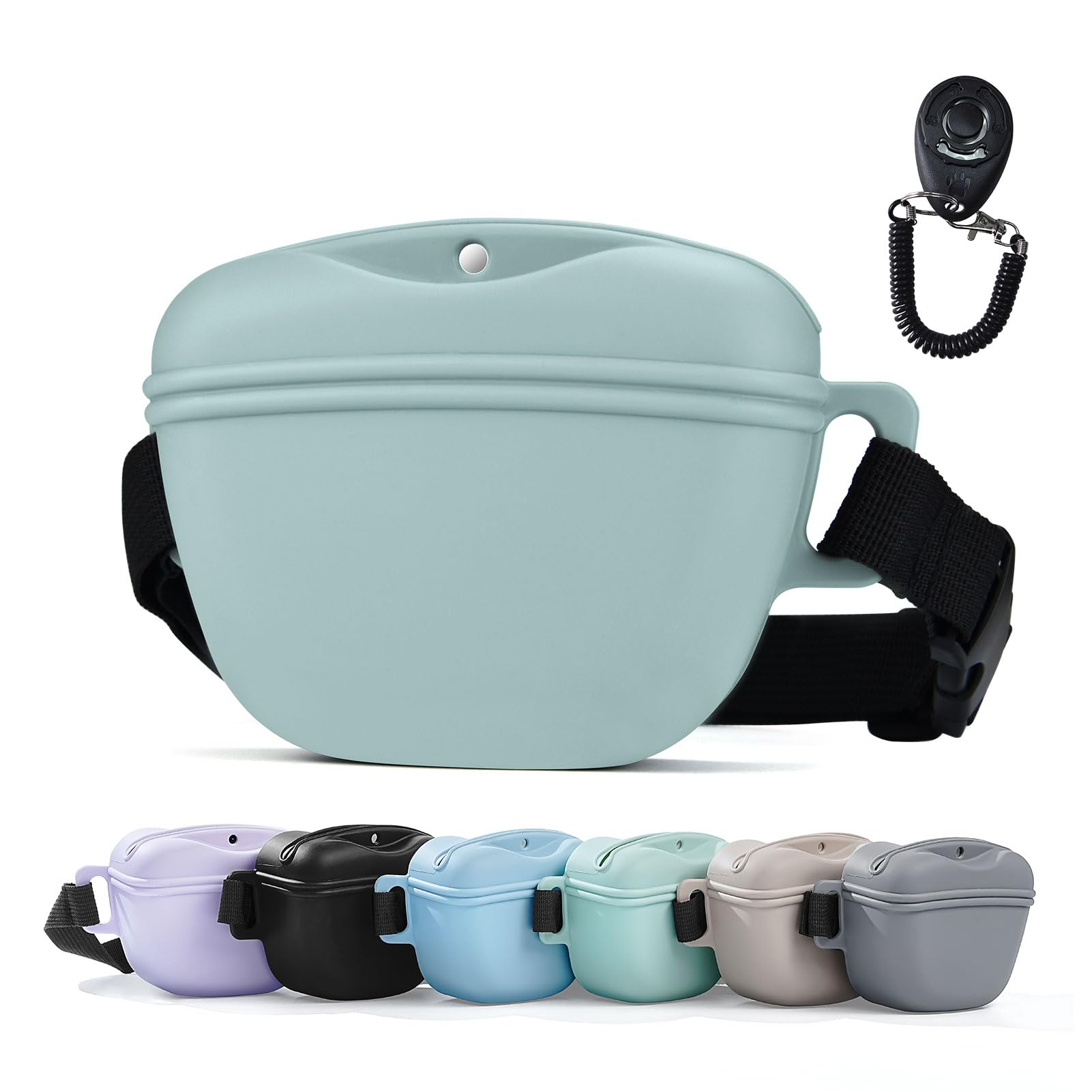 AOKLANT Pet Training Snack Pouch with Clicker 2.0 Upgraded Magnetic Closure, 1.66 Cup Silicone Belt Pouch for Dog Treats，Perfect for Training and