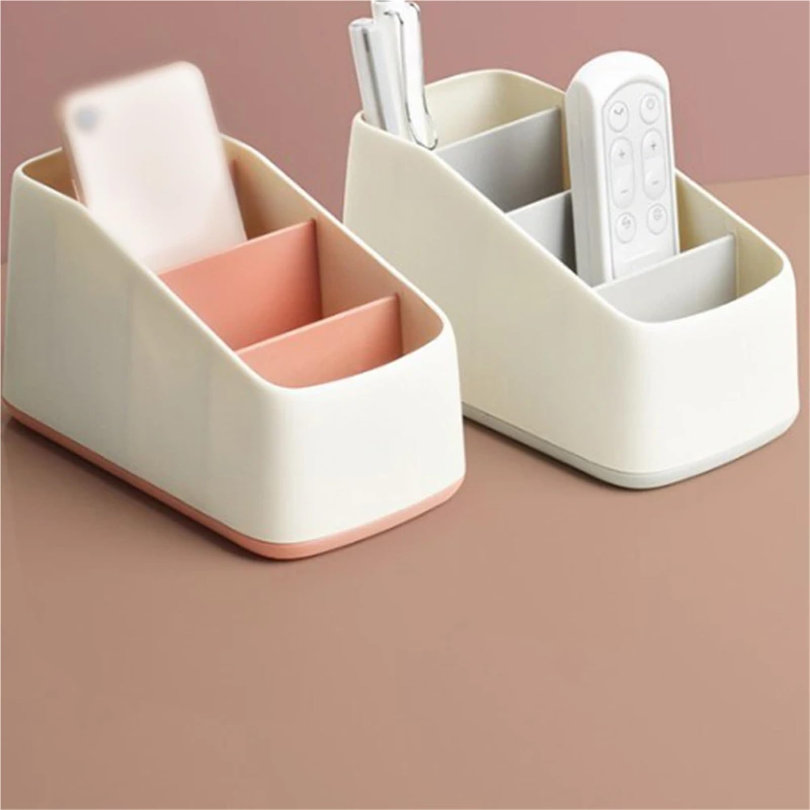 Support de télécommande TV, boîte de rangement de Table, 4 grilles, organisateur de bureau bien rangé, boîte d'organisation de bureau divers, 2 pièces(Yellow)