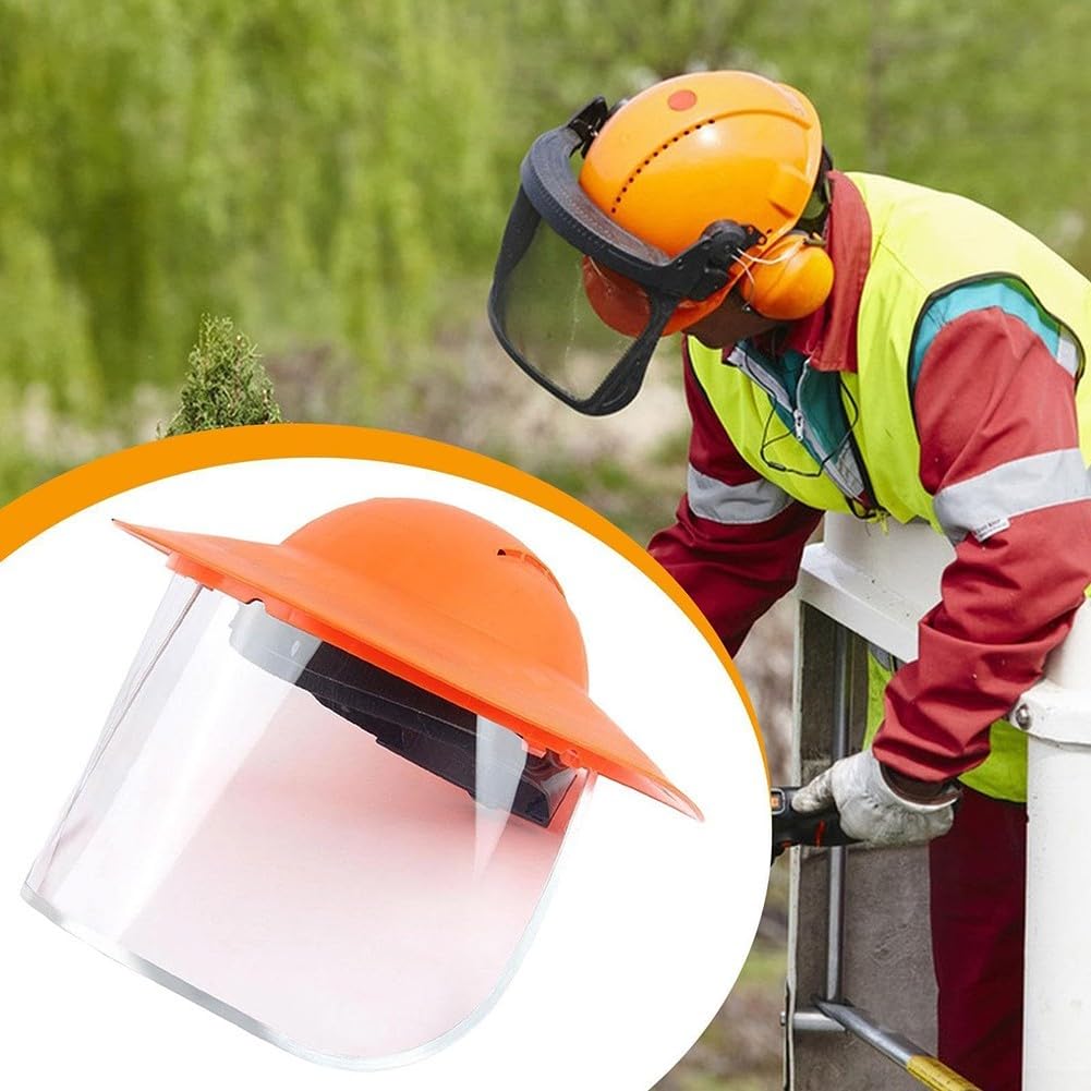 Visiera di sicurezza in rete anti-appannamento per falciatura del prato per lavori con motosega, fascia regolabile, materiale PP PVC, diametro 35 cm (C)