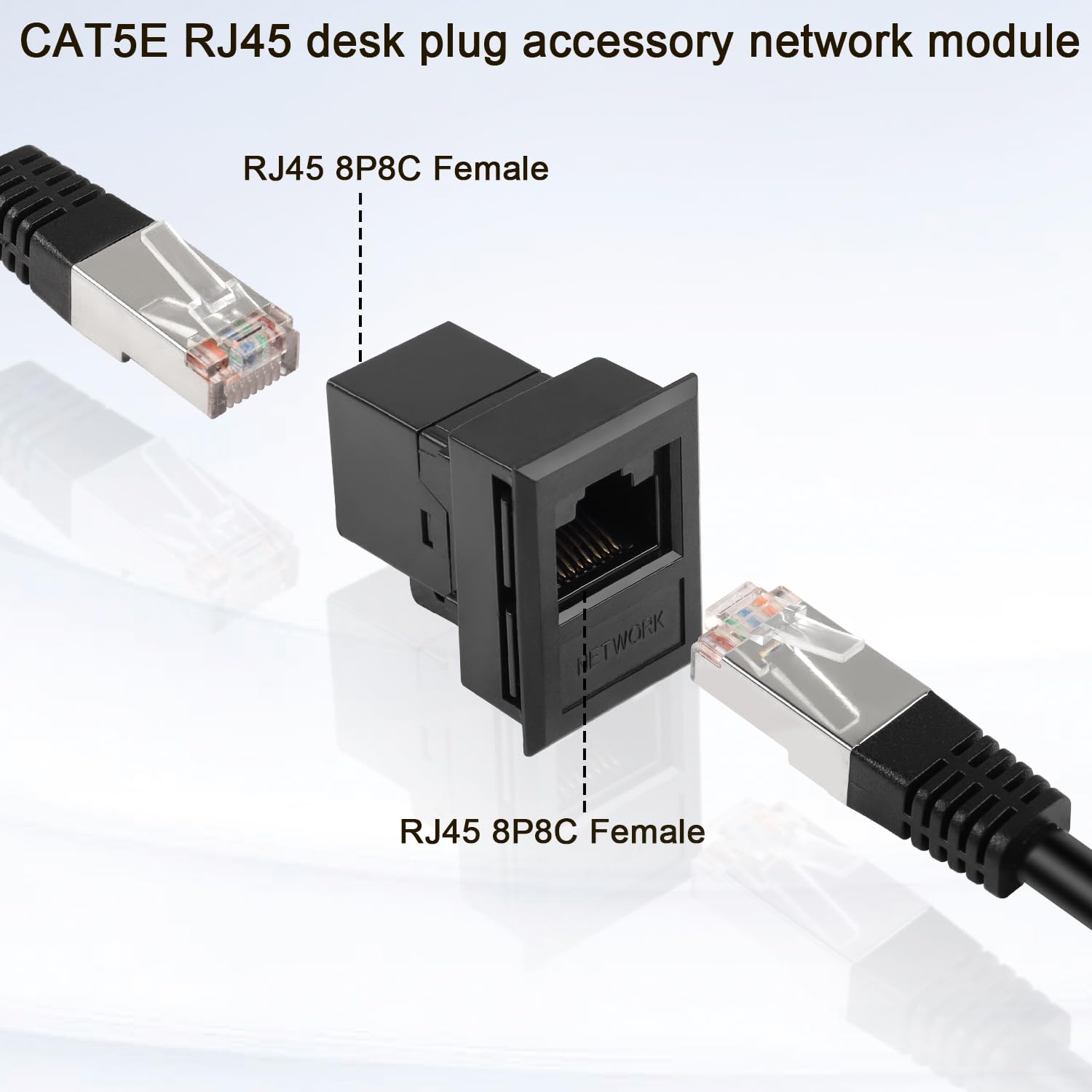 QIANRENON Desktop Connection Box RJ45 sieciowy Jack CAT5E RJ45 gniazdo na gniazdo Ethernet Passthrough Connector RJ45 8P8C uchwyt prostokątny Keystone Jack Desktop Socket RJ45 akcesoria, 2 szt