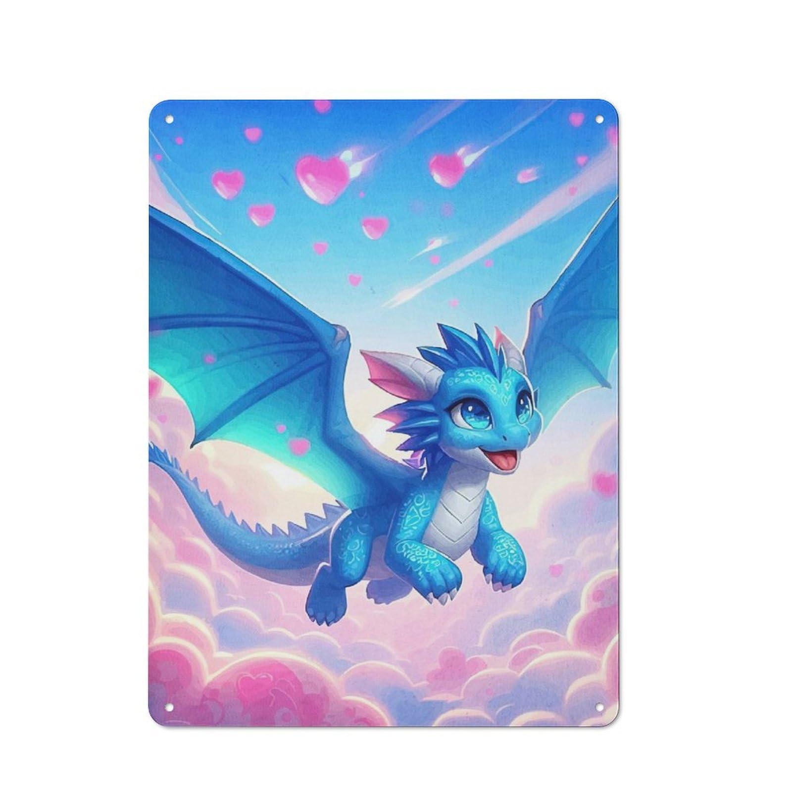 Junmoney Style-13 Vintage Tin Sign 40X30cm With Cute Dragon Hearts For Hobby Room Or Studio, For Metal Sign Collectors, For Garage And Workshop Walls