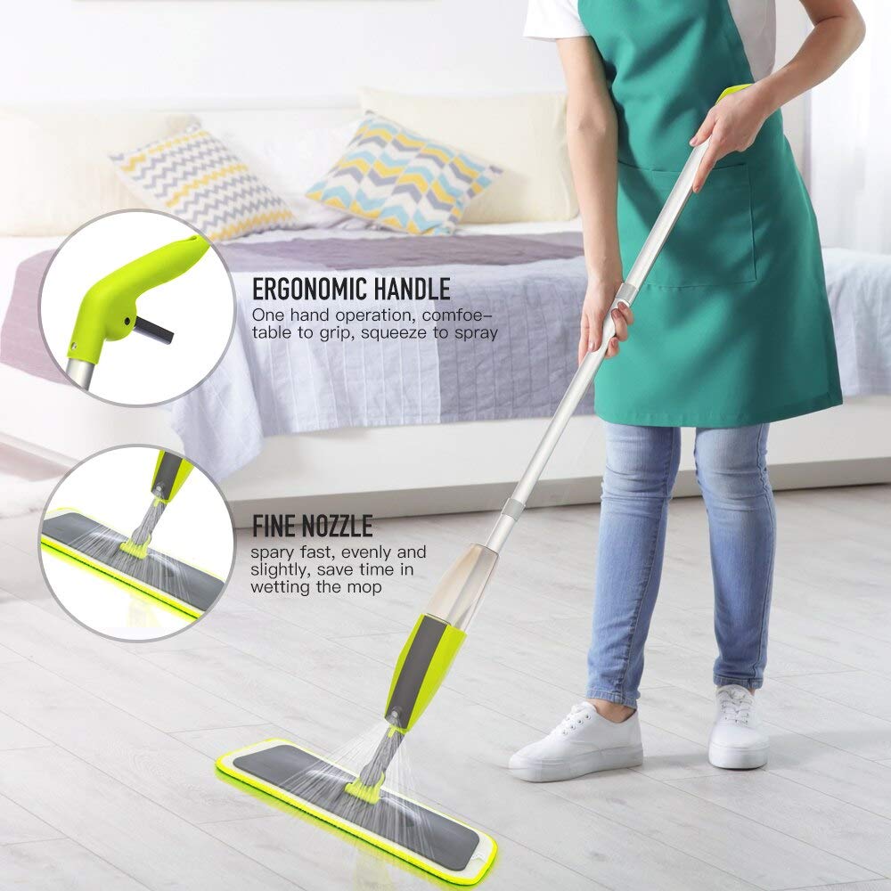 fregona El trapeador de la manija de 360 ​​Grados del Piso de Spray es Adecuado for la Cocina doméstica, Compuesto de Madera de Teja de Madera, Limpieza Plana de Limpieza Plana mop