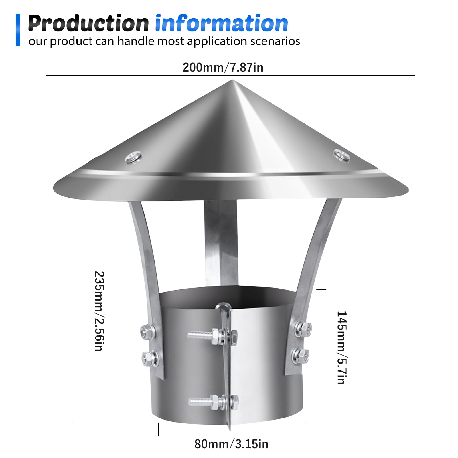 Cappa Per Camino In Acciaio Inossidabile,Comignolo Conico,Chimney Rain Cap,Comignolo Antipioggia Cappuccio,Cappa Per Tetto Per Camino Per Impermeabilizzazione E Antipioggia (200 mm)