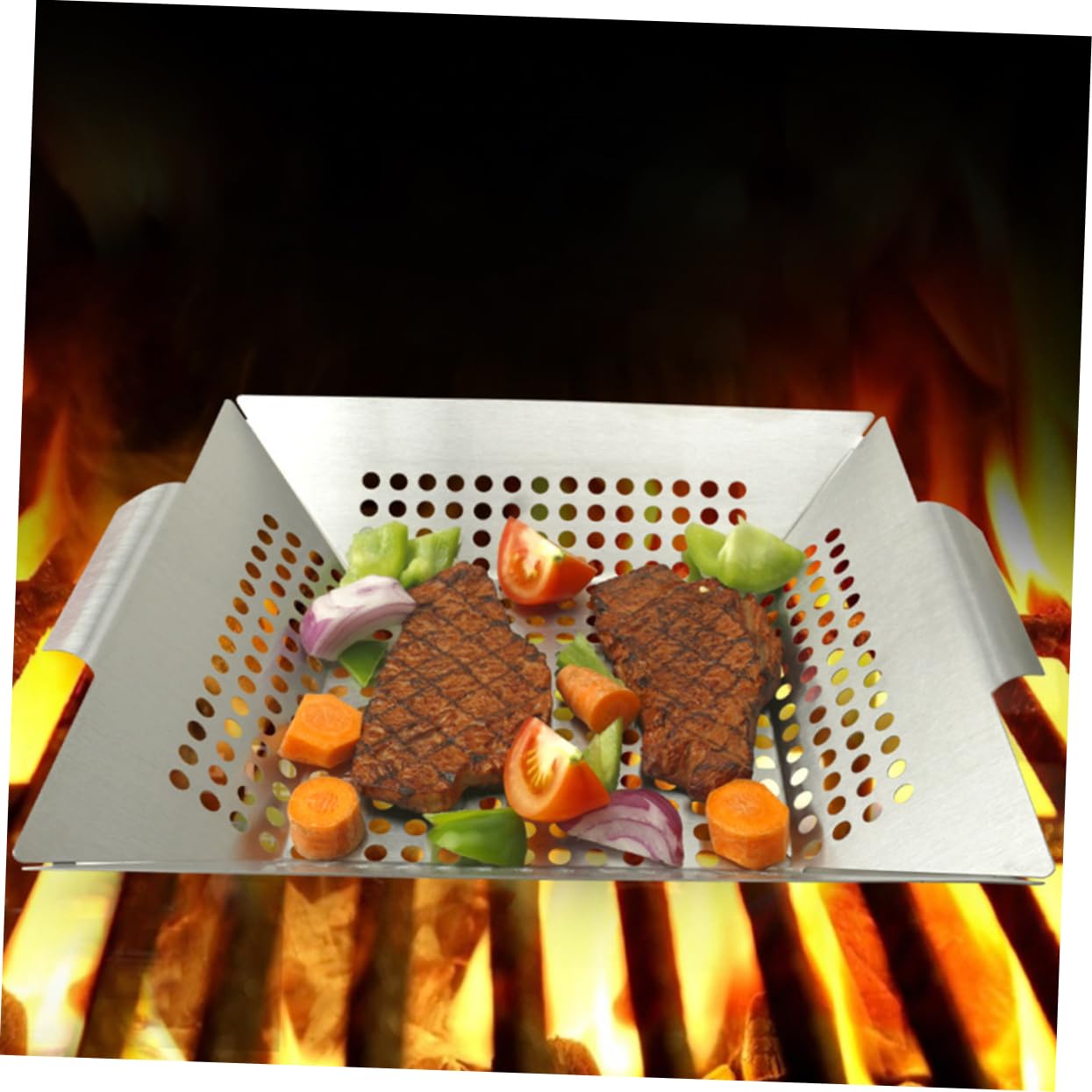 ifundom Colador de Barbacoa Bandeja para Hornear de Acero Inoxidable Molde para Hornear Cuadrado para Asar Vegetales la Parrilla de Jardín