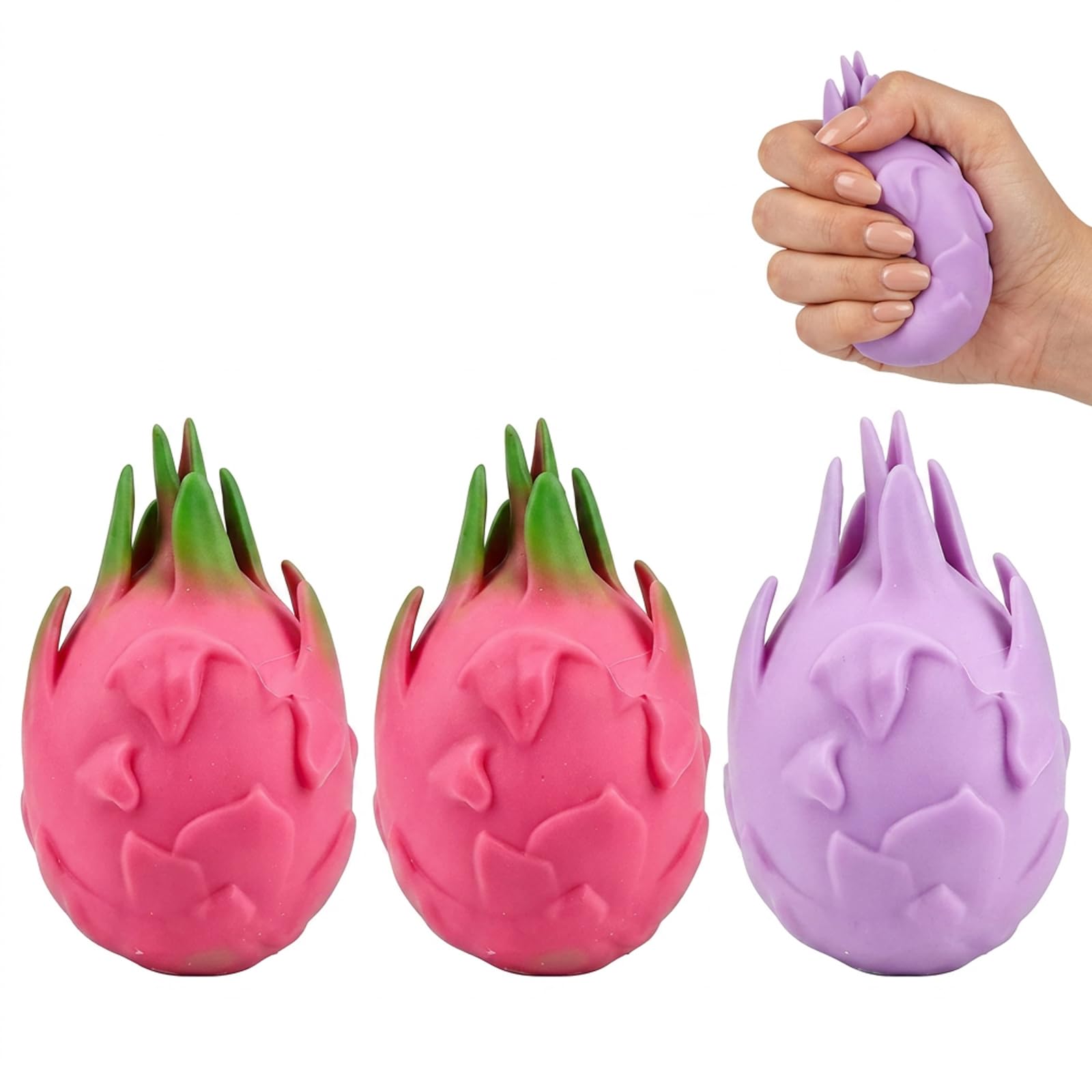 3pcs Dragon Fruit Squishy, Fruit Squishy, Squishys, Stress Relief and Focus Enhancement Tool, Two Pink and One Colour Changing Varieties, Portable Design for Office and Home Use