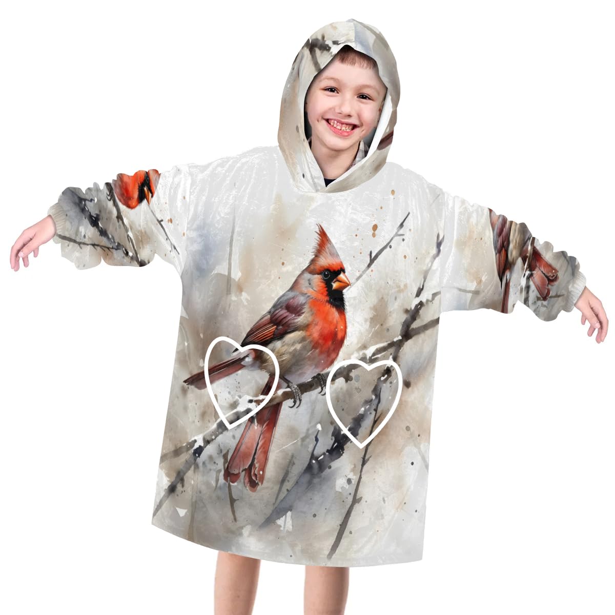 Wearable Blanket Hoodie for Kids, Magnificent Birds Fleece Sweatshirt Blanket Oversized Blanket Sweatshirt with Pocket Flannel Warm Hooded Blanket 6-10 Year Old Girl Boy Gift, One Size
