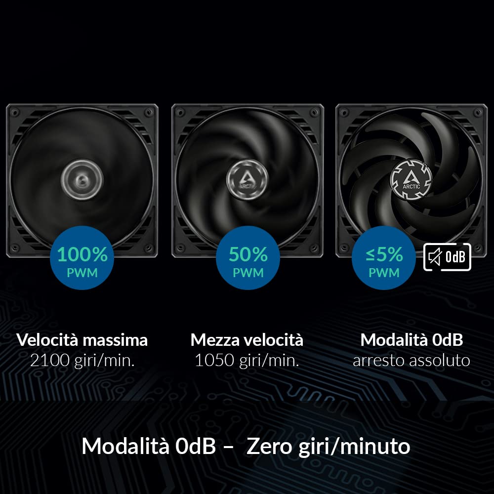 ARCTIC P12 Slim PWM PST (3 Pezzi) - 120 mm Ventola, PWM Sharing Technology, Pressione Statica, Connessione PST, Velocità 200-2100 RPM - Nero