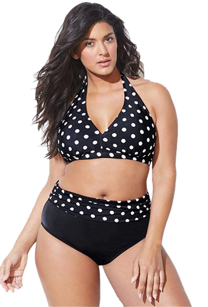 chuangminghangqi Bikini acolchado de cintura alta, tallas grandes, traje de baño de dos piezas, estampado y bordado, para natación y playa
