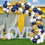 Navy Blue Gold Balloons Garland Kit, 120 pcs Navy and Gold Confetti White Balloons Arch for Graduation Birthday Party Baby Shower DIY Decoration - Image 4