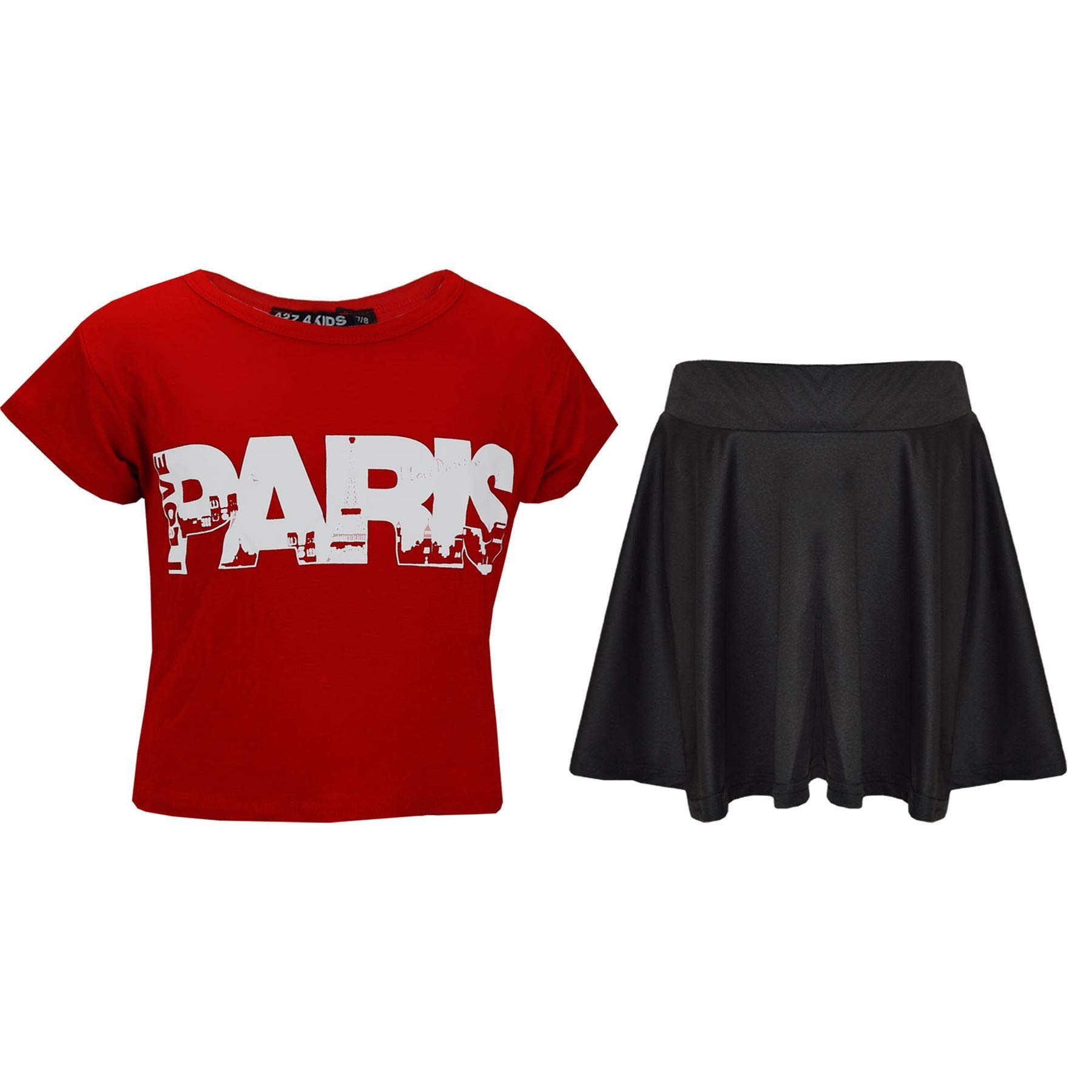 A2Z 4 Kids Girls T-Shirt and Skater Skirt Set Short Sleeve Top and Flared Skirt Outfit Stylish Summer Clothing for Kids Casual Matching Set for Holidays, Parties, Everyday Wear Age 5-13