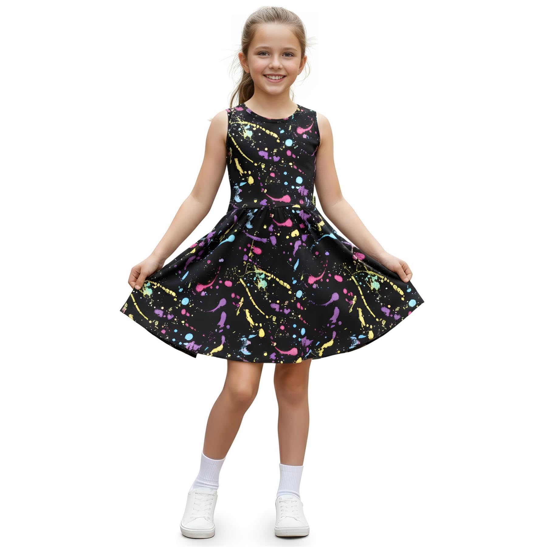 A2Z 4 Kids Girls Skater Dress Summer Party Dance - Splash 240 Skater Dress._9-10 Black