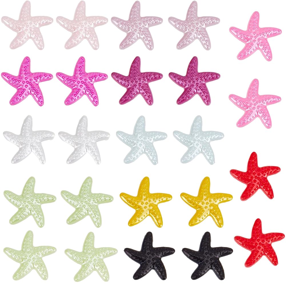 SUNNYCLUE 144Pcs 12 Colors Starfish Resin Charms Bulk Ocean Cabochon Mixed Color Flatback Summer Beach Seas Star Starfishes Resin Charm for DIY Scrapbooking Embellishment jewellery Making Craft