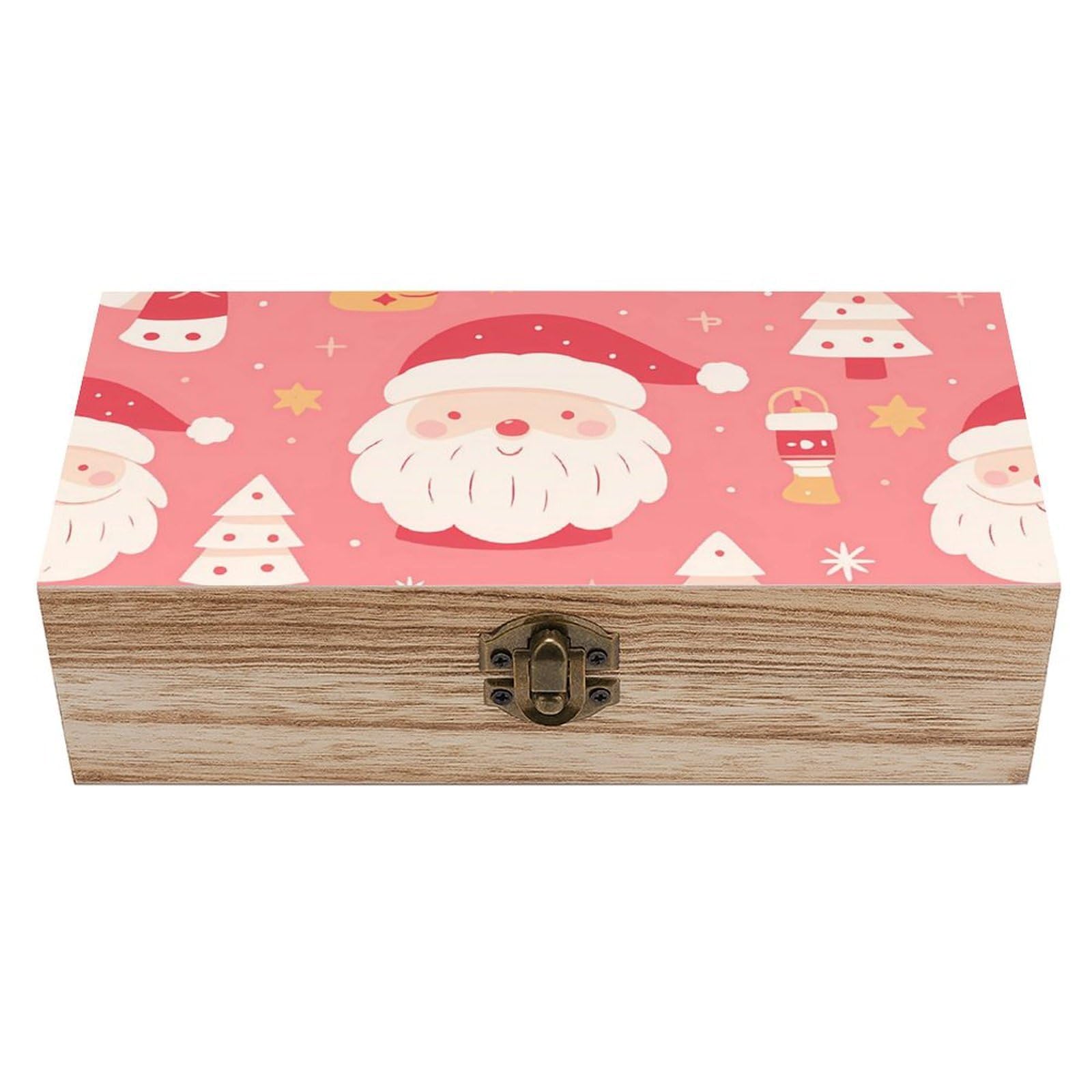 Oudrspo Pink Xmas Santa Gingerbread Cookies Tree Retro Wooden Storage Box Keepsake Jewelry Decorative Art Storages Box Gift Boxs