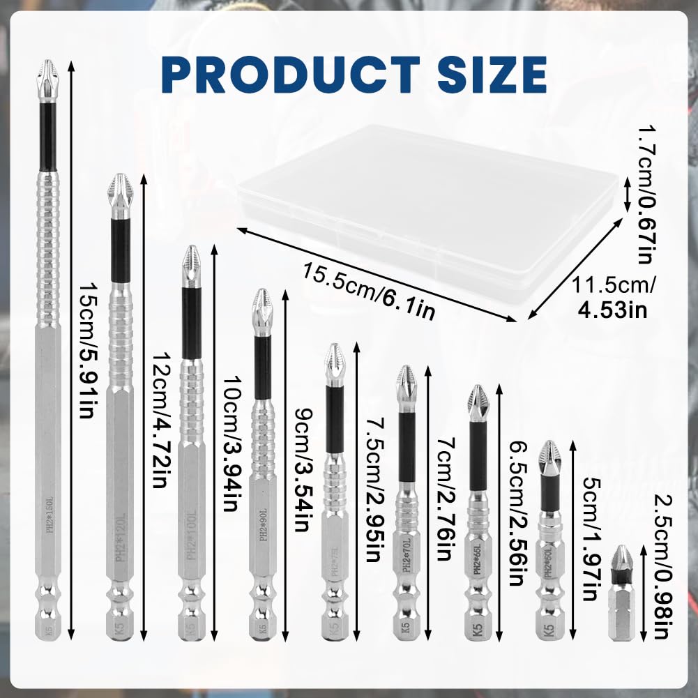 12Pcs High Magnetic Screwdriver Drill Bit Set, Chromium Vanadium Steel K5 Impact Resistant Non Slip Bit Cross Tip, Hexagonal Shank Screwdriver Drill Bits for Power Hand Tools(Color:Silver)