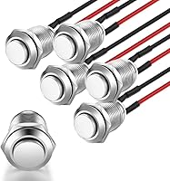 Gebildet 5 Pack 12mm Waterproof Momentary Push Button Switches Stainless Steel Prewired IP65 High Head 2A 250V