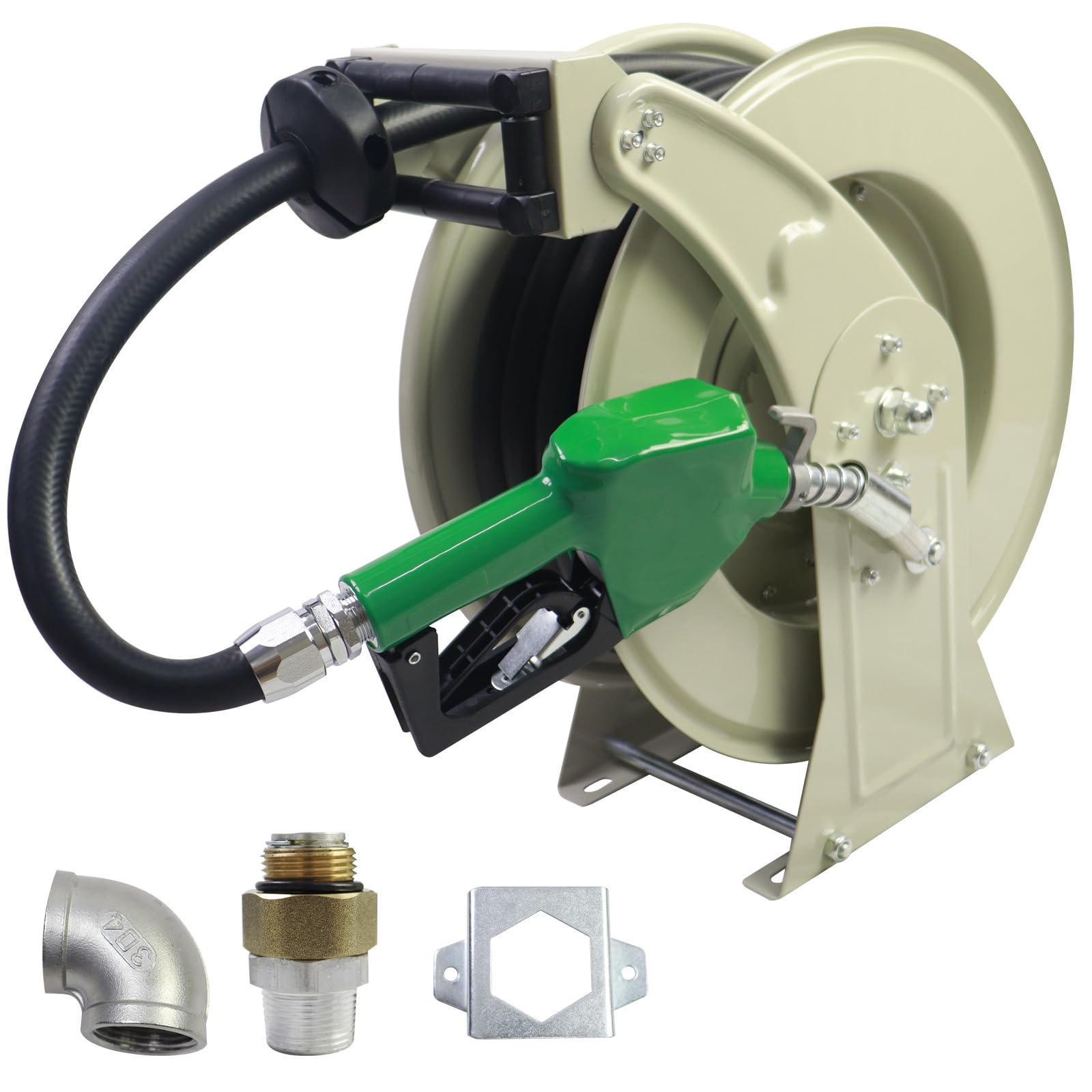 MENAITEK Fuel Hose Reel w/AUTO Fuel Nozzle,Fuel Hose Swivel,3/4