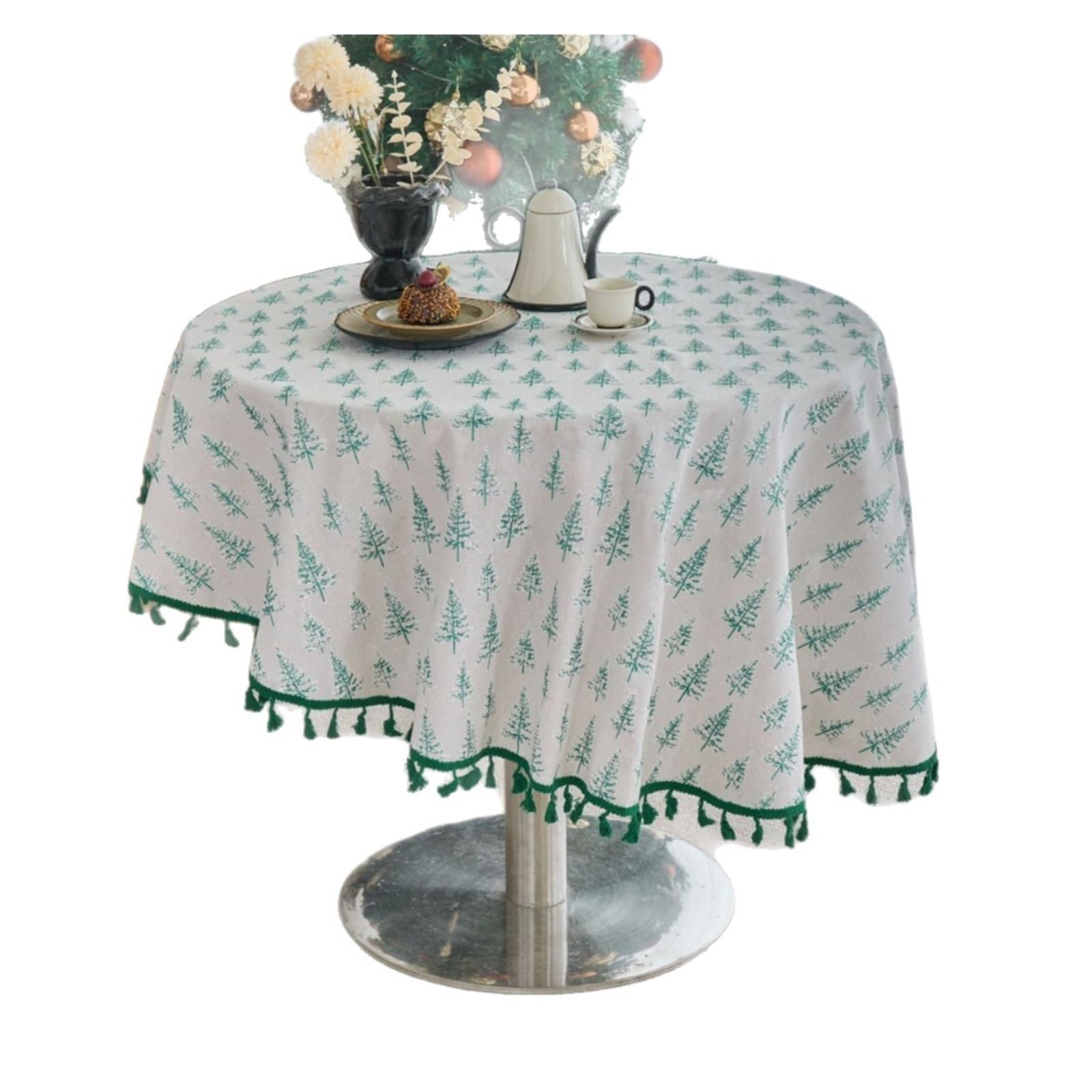 HYFEUOKF Pine Branch Print Green Christmas Tablecloth