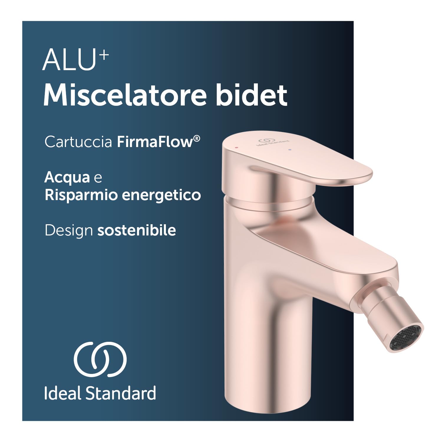 Ideal Standard – Alu+ Miscelatore per bidet, 115 mm proiezione del beccuccio, Raddrizzatore di flusso, risparmio d'acqua, tecnologia Blue Start, FirmaFlow, elementi principali in alluminio, Rosé