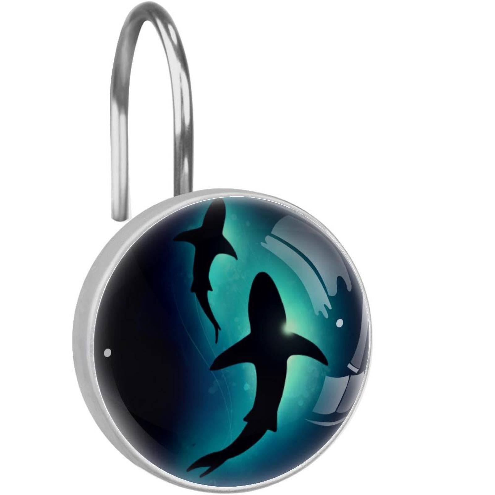 Crochets rideau de douche acier inoxydable requins mer bleue