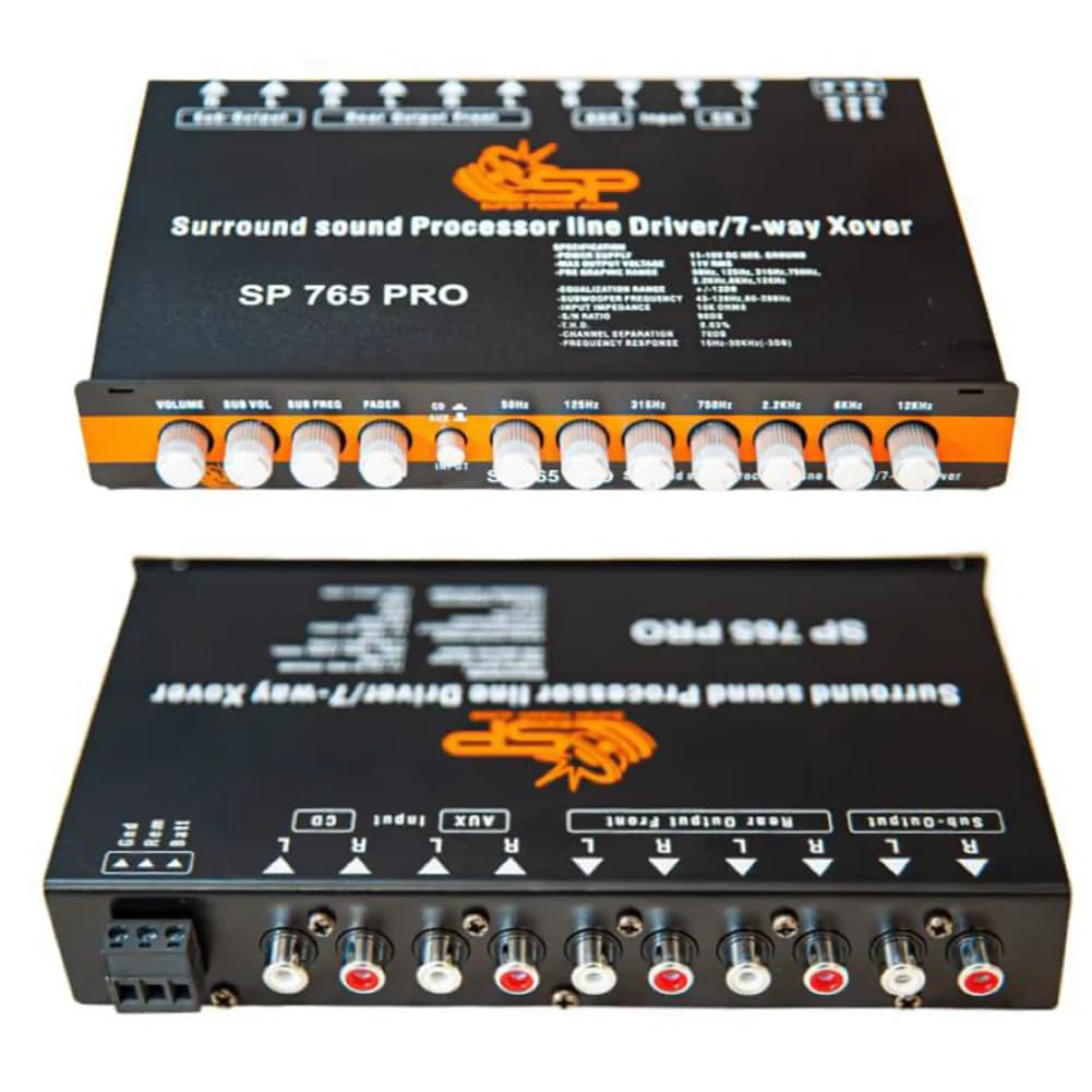 ZESTAW DO SP AUDIO SP-765 PRO, 1 7-pasmowy korektor, procesor sygnału audio, 2 wejścia i 3 wyjścia, ultracienki, do samochodów, 1 sztuka + akcesoria gratis