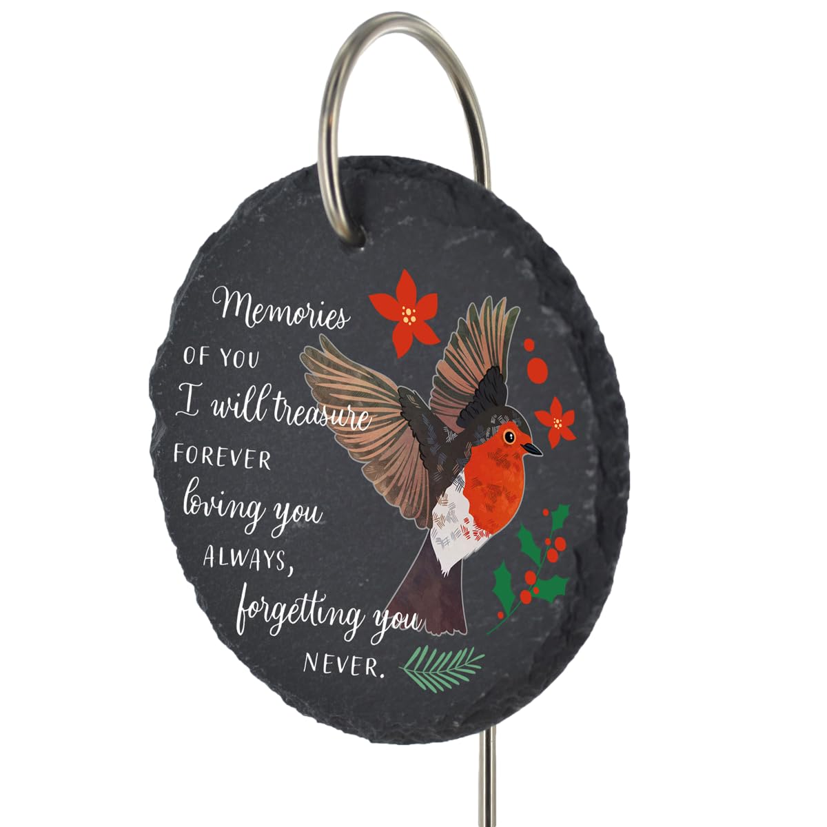 Christmas Robin Grave Stick Marker Plaque Ornament Memorial Slate Graveside Deco