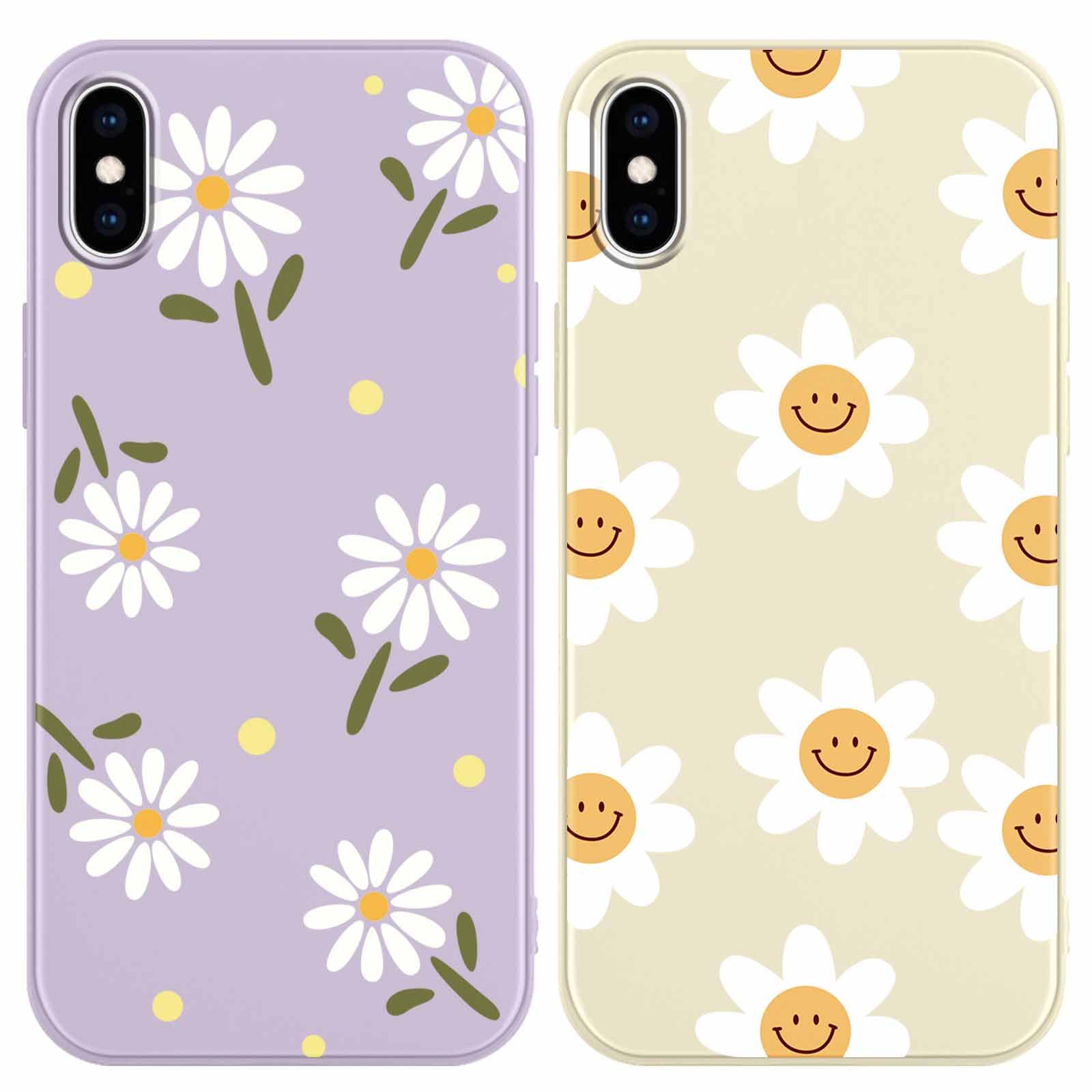 Yoedge 2 Pack Cute Flowers Print Suitable for iPhone XS/X 5.8" Phone Case, Floral Daisy Aesthetic Pattern Shell Soft Silicone TPU Shock-Absorbing Smile Cover for Women and Girls