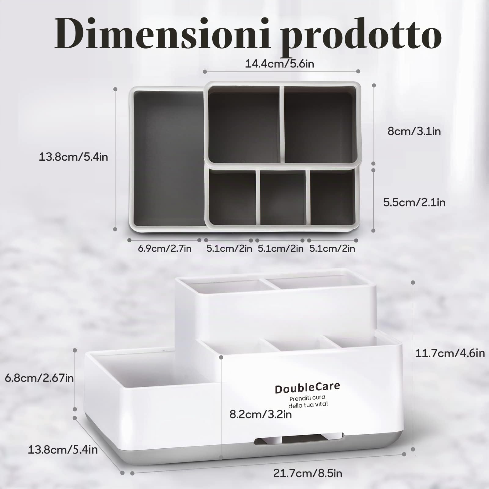 Portaspazzolino con antiscivolo, organizer da bagno rimovibile, portaoggetti multifunzionale, contenitore per dentifricio, rasoio