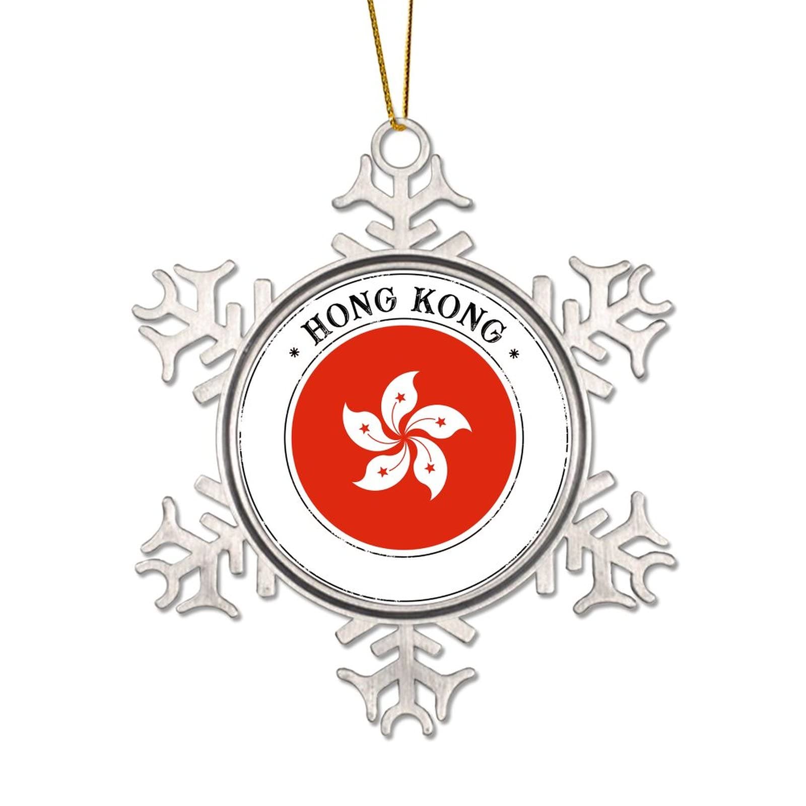 Merry Christmas Metal Snowflake Christmas Ornaments China Hong Kong Flag National Flag Ornaments Winter Decorations for Christmas Tree Xmas Keepsake Collectible Memorial New Year Party Decor