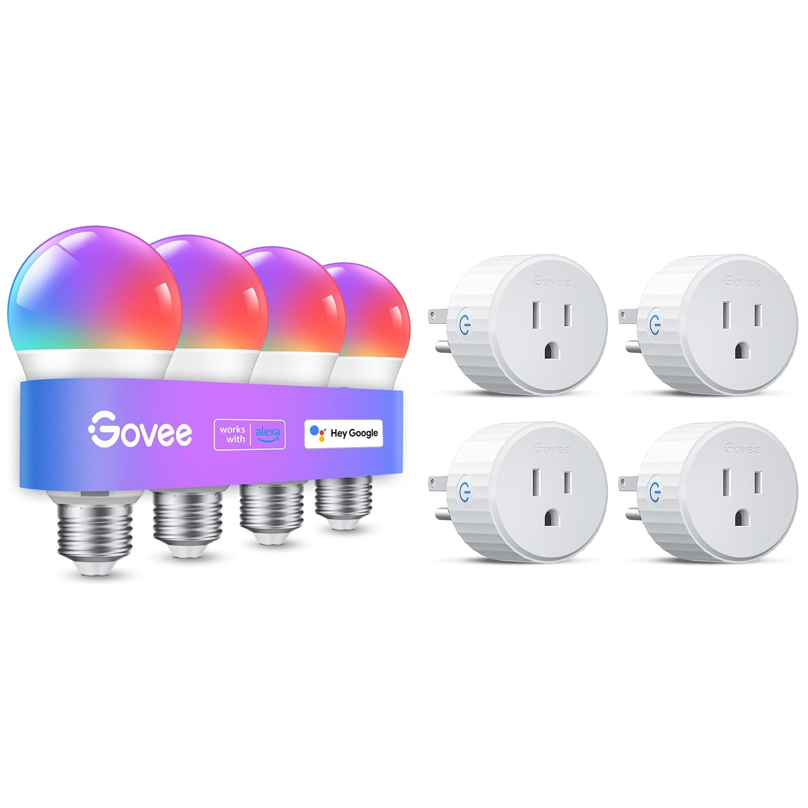 Govee 4 Pack Smart Light Bulbs WiFi Bluetooth Color Changing with Smart Plug Compatible with Alexa Google Assistant