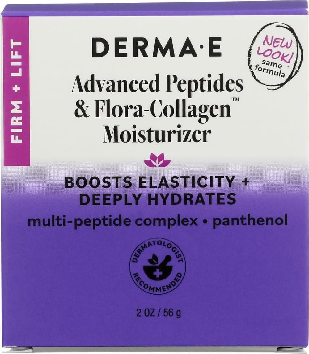 Derma E Advanced Peptides and Collagen Moisturizer – Double Action Face Cream with Peptide Complex – Intense Natural Collagen Moisture Day and Night Cream for Women, 2oz