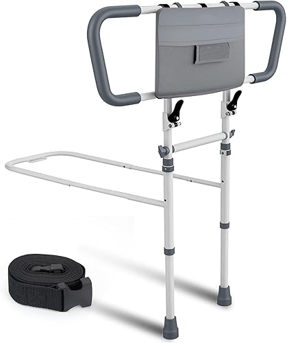 Rieles plegables de seguridad para adultos mayores con bolsa de almacenamiento, riel de cama ajustable para personas mayores con mango