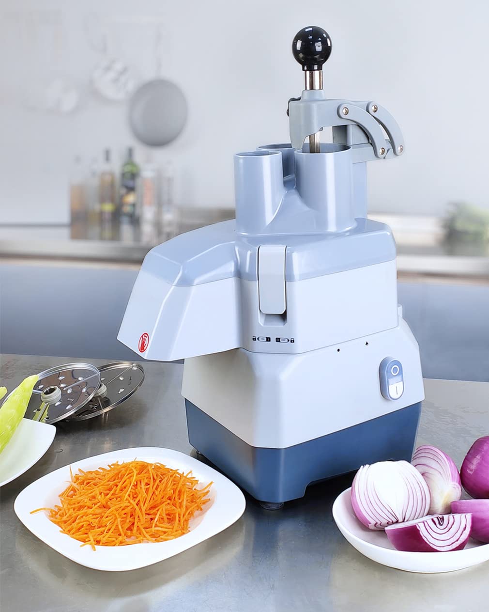Tagliaverdure Commerciale, Tagliaverdure Automatico Multifunzione con Lame da 2/3/4/7mm, per Cipolle Patate Carote Cetrioli, Facile da Pulire