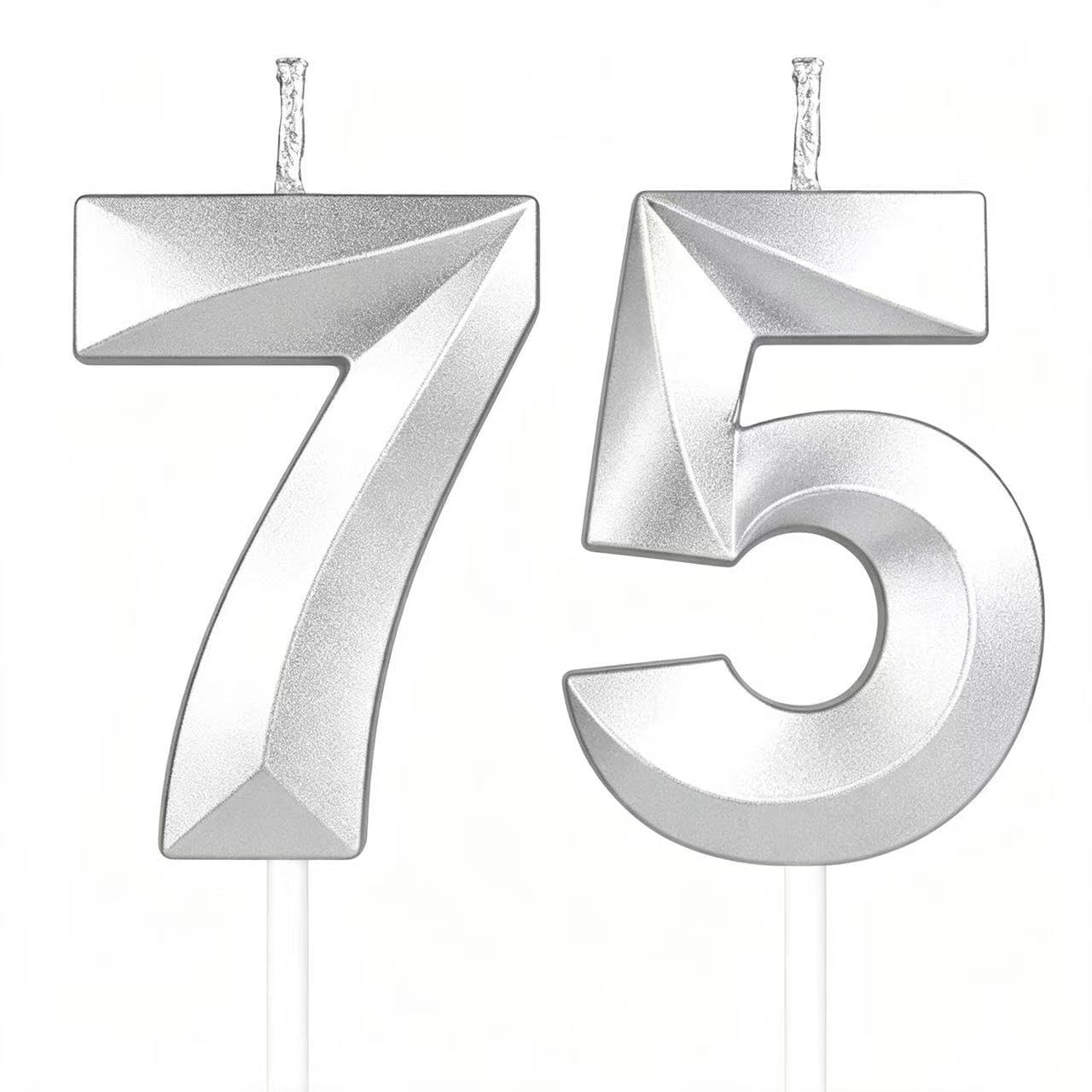 Yiran 3D Birthday Candles, Silvery Number 75th Candle, Boys Girls Men Women Cake Topper Birthday 75 Year Old Party Wedding Anniversary Celebration Supplies — image 1