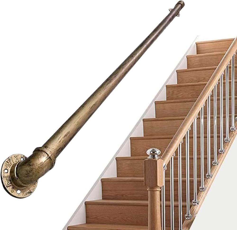 LQSYBHD Stairs Banister Handrail Antique Brass, Wall Handrail for Stairs Steps Indoor Outdoor Grab Bar, Safety Staircase Handle Support Kit for Younger/Kids/Disabled(Size:4.6ft/140cm)