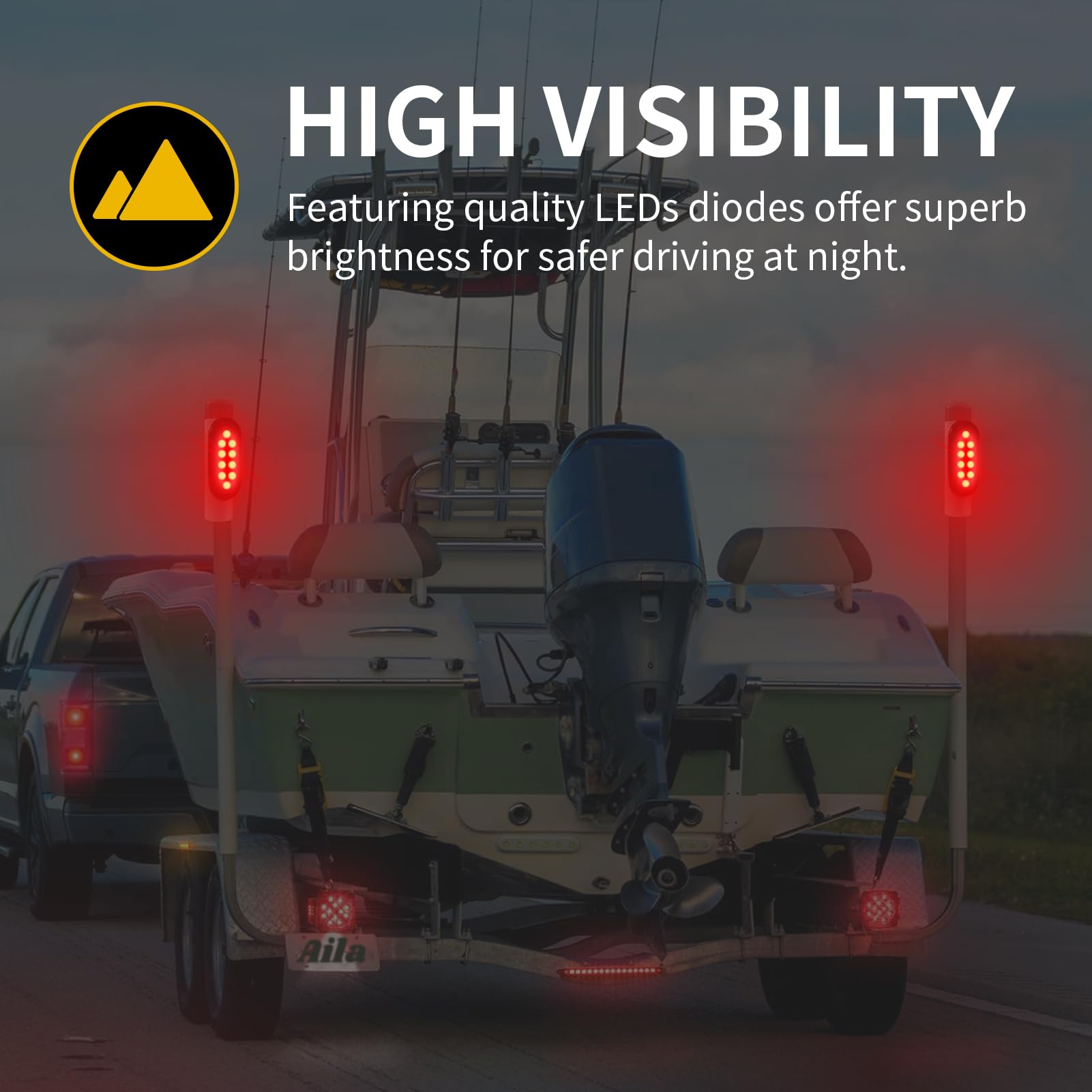 Aila 2PCS Boat Trailer Guide Pole Lights, IP67 Waterproof LED PVC Pipe Lights, 12V Submersible Turn Signal Brake Marker Reverse Lights for Trailer Guide-Ons