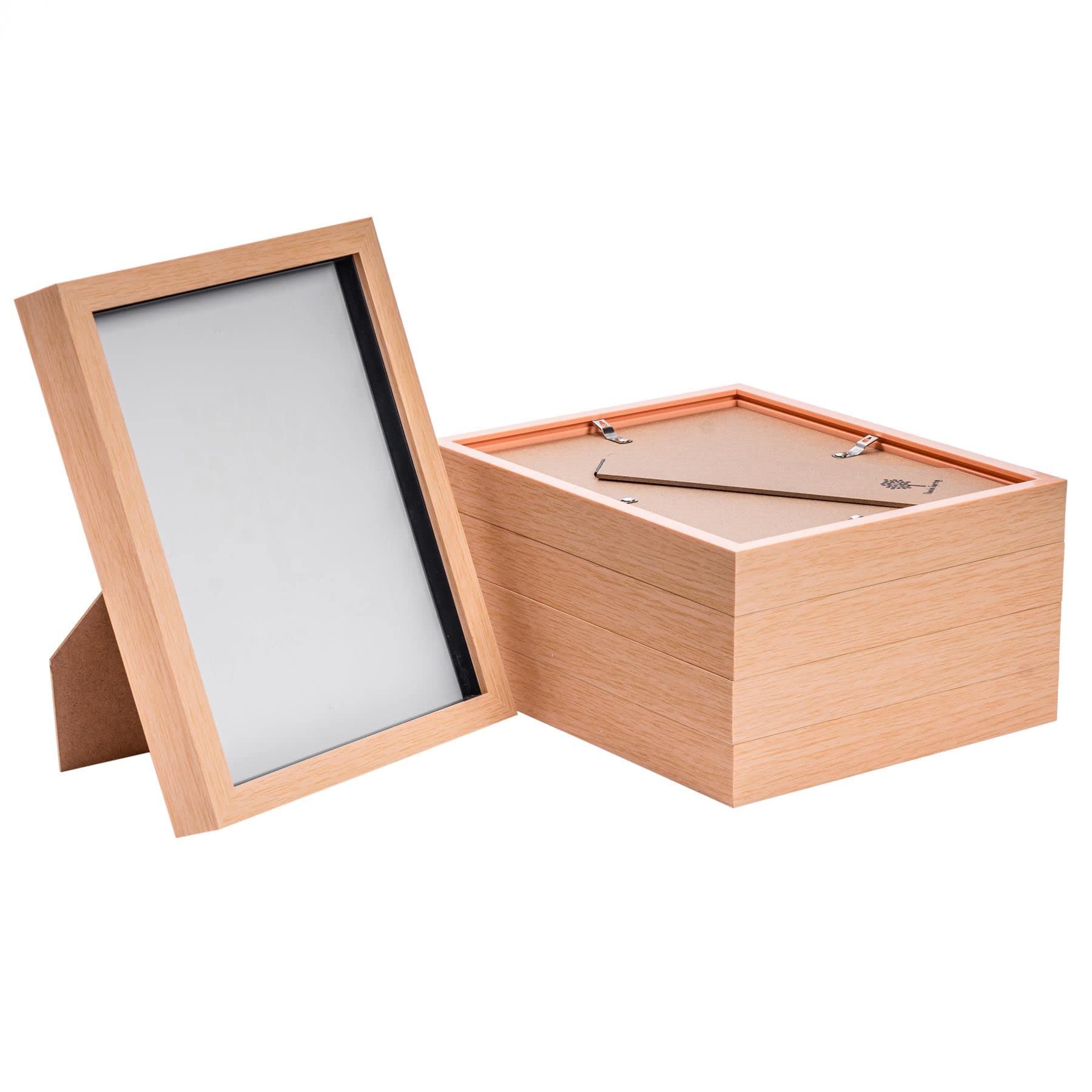 Nicola Spring 3D Shadow Box Photo Frames - 8x10 (20x25cm) - Pack of 5 - Light Wood 3D Photo Frame Box Picture Frame Box Portrait Display Case for Crafts, Keepsakes, Wedding, Graduation โ image 1