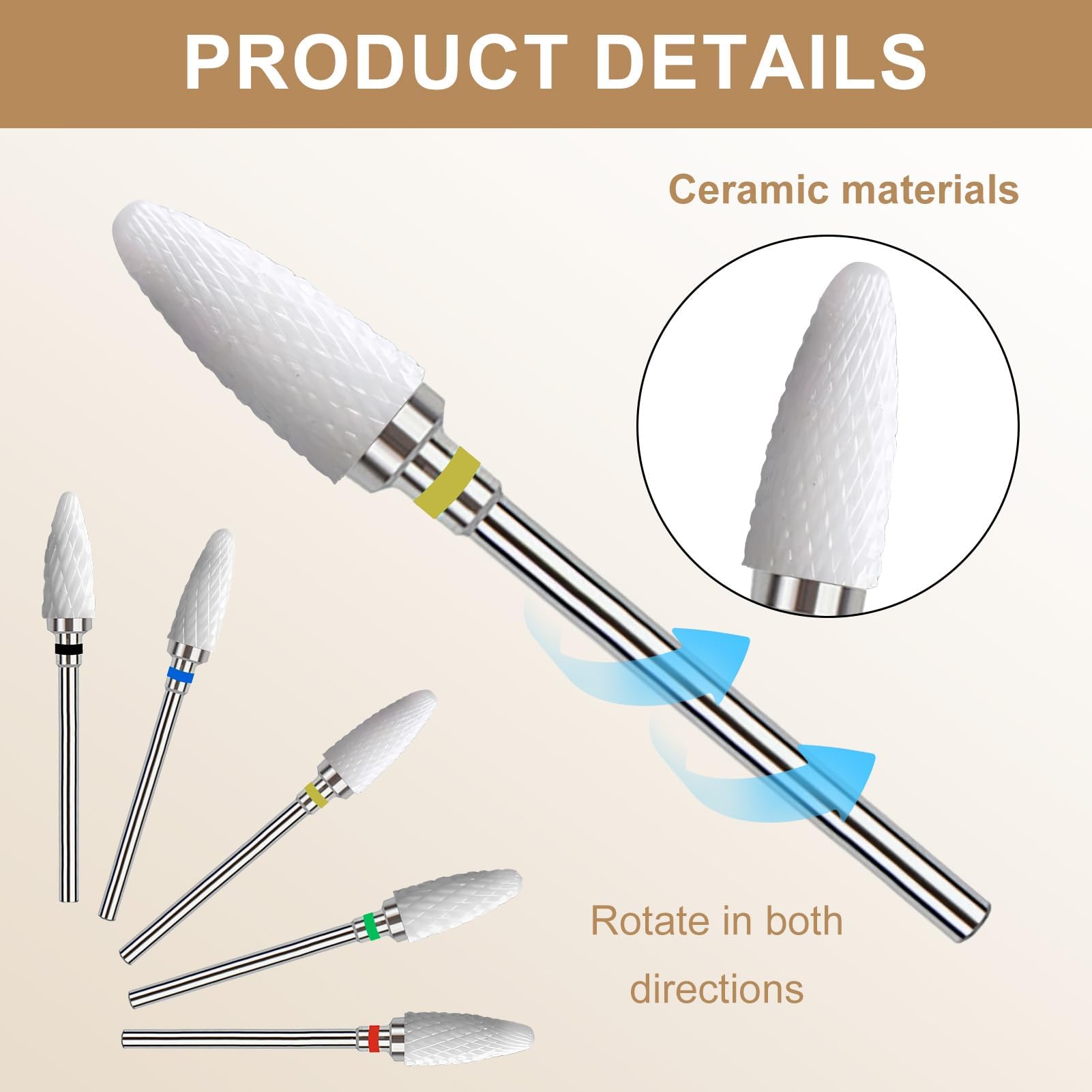 5 Punte Fresa Unghie in Ceramica, Punta Rimozione Gel, Manicure Elettrico Accessori Professionali 3/32 Pollici per Manicure e Pedicure, Unghie Elettrica Manicure Pedicure Uso Domestico