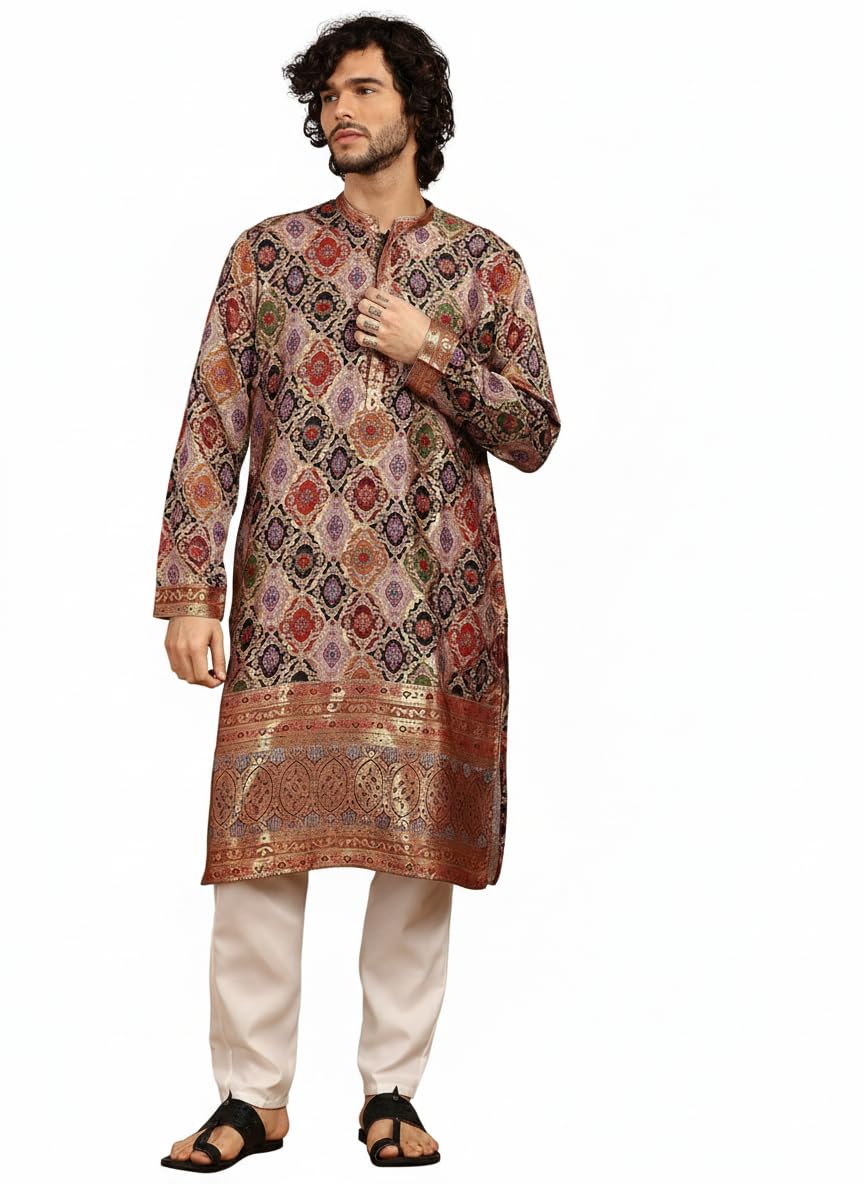 amazon brand - tavasya Men's Coffee Brown Traditional Indian Ethnic Wear Printed Kurta (HOPMK456_L)-picture-35