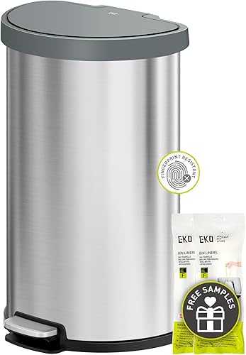 Miniatura 1 de EKO Aria - Basurero de cocina de acero inoxidable cepillado semicircular 45L