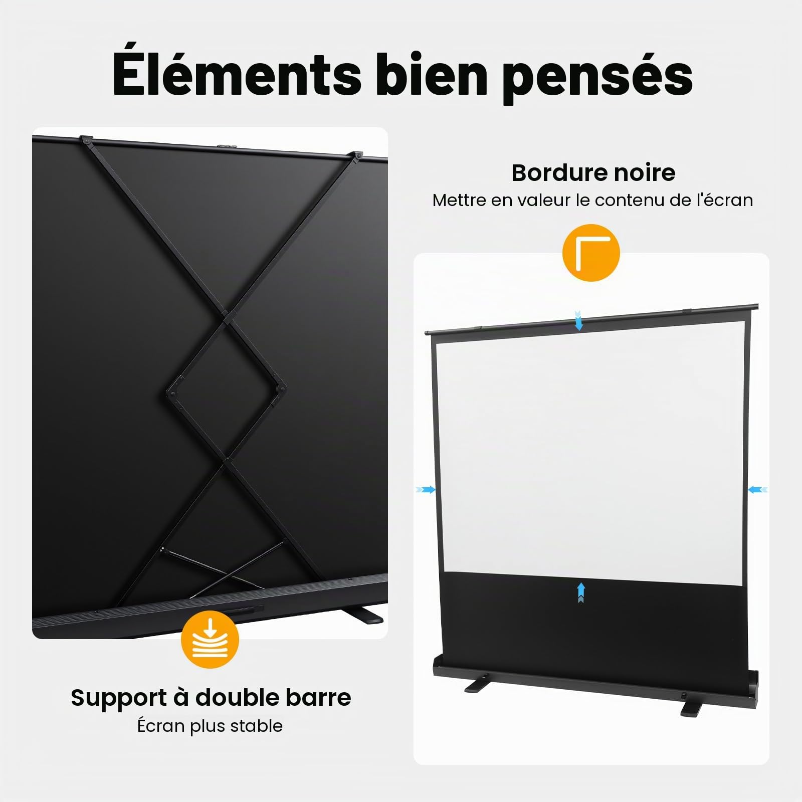 Écran de projection au sol - Écran autoportant - Pull-Up - Écran de sol portable - Écran de projecteur pour salles de projection à domicile, chambres, salles de réunion (203 cm 4:3)