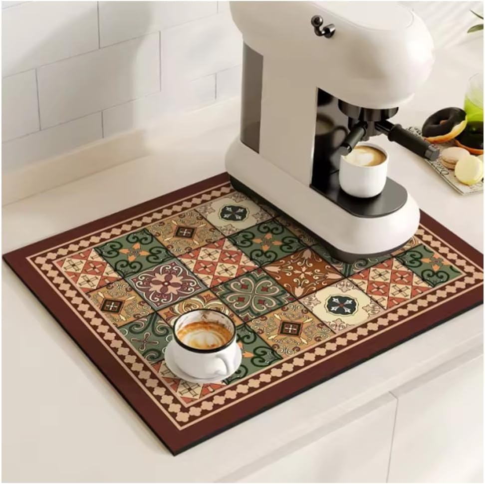 Image of Dratal Coffee Mat for Espresso Machine Station Accessories and Organizer, Hide Stain Rubber Backed Absorbent Dish Drying Pad for Kitchen Counter. (Multi)