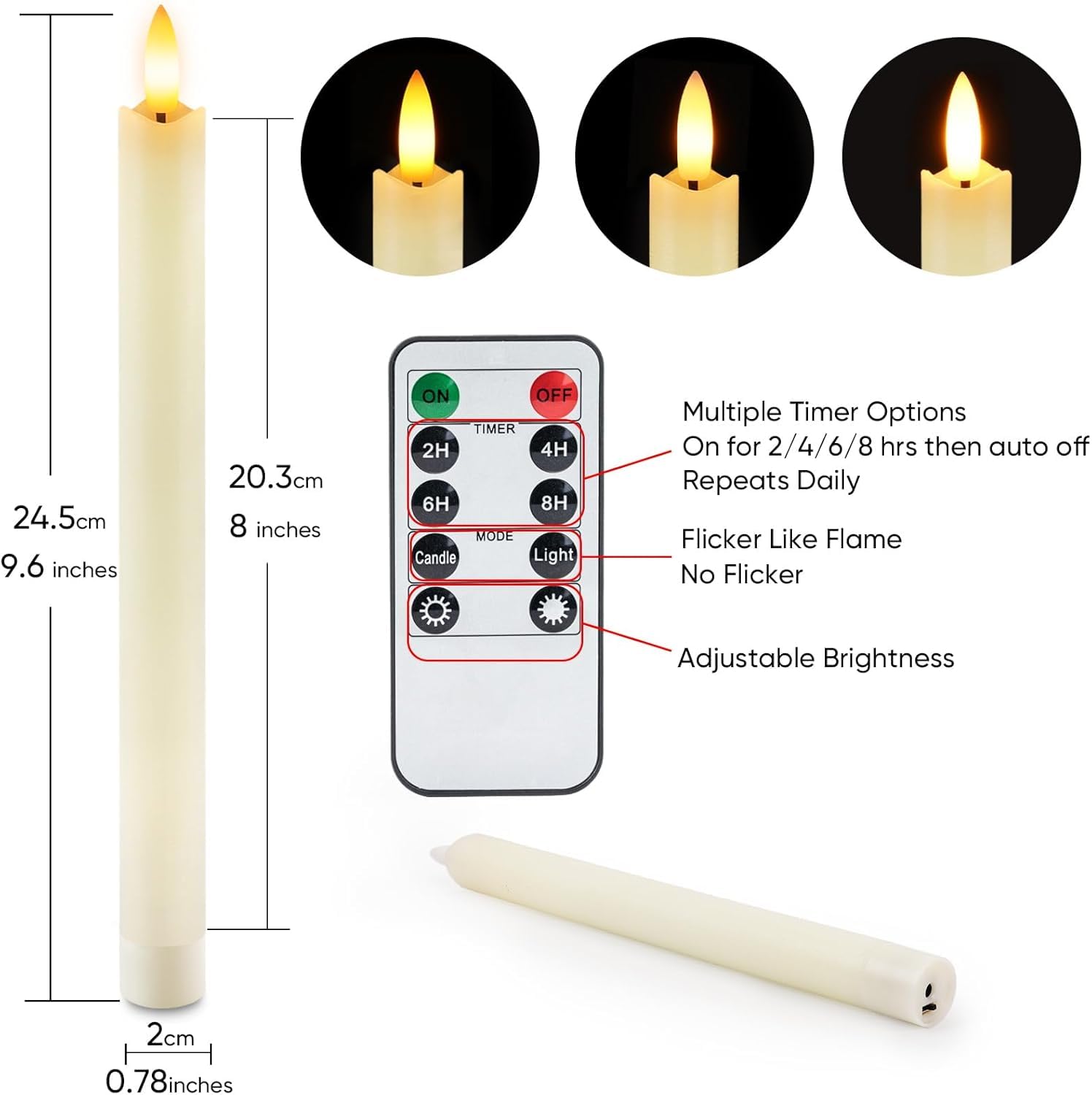 Homemory Confezione da 6 candele ricaricabili con timer remoto, candele a LED a batteria, candele ricaricabili senza fiamma per decorazioni domestiche, decorazioni stagionali, diametro 3,5 cm x