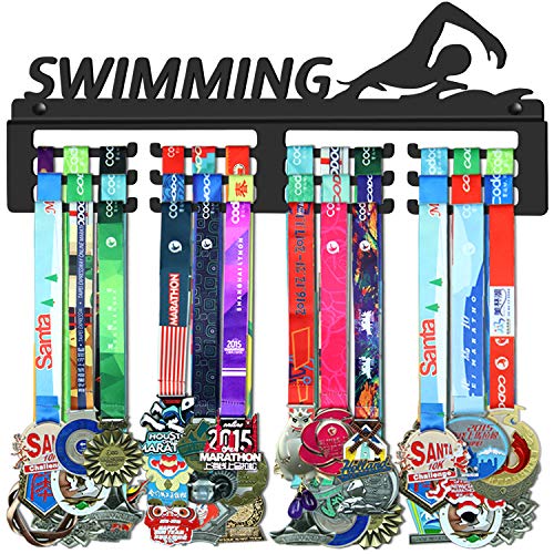 WEBIN Schwimmen Medaillen Aufhänger Halter Display Rack,Schwarz Super Hart Stahl Metall,Wandmontage Über 50 Medaillen